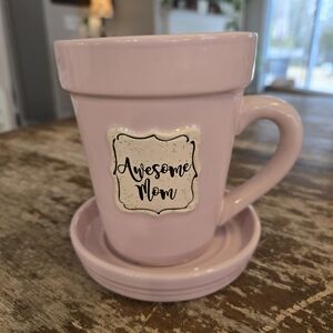 Pink 'Awesome Mom' Coffee Mug with Saucer
